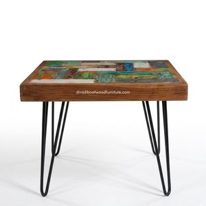 Mesa de Centro Artesanal de Madera de Teca Rústica con Patas de Hierro, Madera de Barco Reciclada, Color Antiguo Original, Alta Calidad para Interiores - Product Image 2