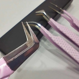 Pinzas para Pestañas con Punta Curva, Acero Inoxidable, Dientes de Precisión, Mango Morado, Herramienta de Extensión - Product Image 5