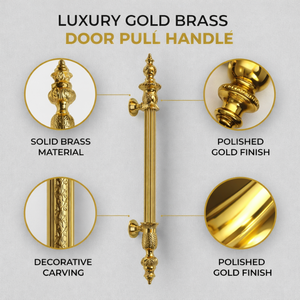 Poignée de porte d'entrée moderne de luxe en laiton massif |   Colonne cannelée avec extrémités décoratives ornées pour usage hôtelier - Product Image 4