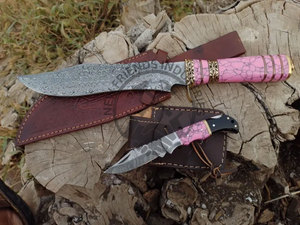 New Edition Fixed Blade Knife Handmade Damascus Steel Hunting Knife Best Sharp Edge Survival Knife w/Green Stone & Brass Handle - Product Image 2
