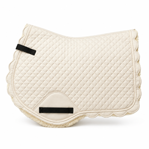 Tapis de selle matelassé en polaire pour cheval, doublure en polaire, pour l'équitation anglaise, couleur ivoire crème, bord festonné, vente en gros d'équipement équestre - Product Image 1