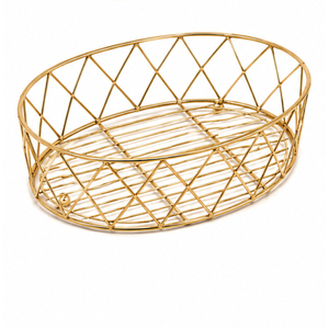 Corbeille à fruits moderne en fil de cuivre avec bord en bois, bol à fruits de comptoir, organisateur de cuisine géométrique, prix de gros - Product Image 2