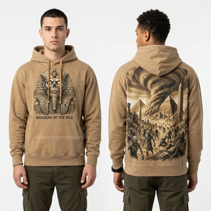 Sweat-shirt Homme Oversize en Molleton Épais, Style Streetwear Personnalisé, Motif Pharaon Égyptien Vintage, Effet Délavé à l'Acide - Product Image 1