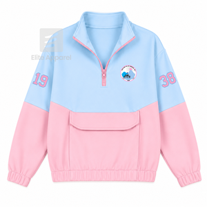 Sudadera personalizada Jack and Jill of America con cremallera de un cuarto, color rosa y azul cielo, logotipo bordado, informal, unisex, ropa griega. - Product Image 1