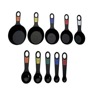 Juego Profesional de 10 Tazas y Cucharas Medidoras de Plástico Apilables, Color Negro - Product Image 1