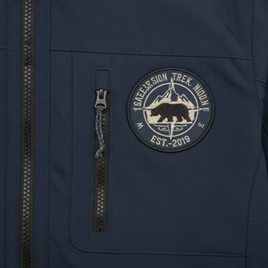 Men's Navy Hooded <b>Waterproof</b> PU <b>Jacket</b> Casual Autumn Zipper Closure Solid Color Front Logo Design - Product Image 5