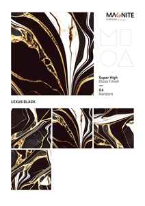 Carrelage mural et de sol en porcelaine vitrifiée ultra brillant noir Nobel 600x600mm, aspect marbre luxueux - Product Image 3