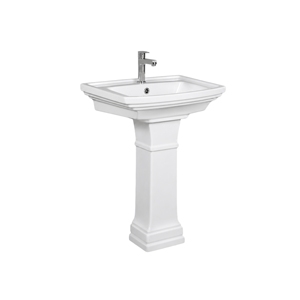 Lavabo sur pied rectangulaire en surface solide SOFIA-X, lavabo pour salle de bain, lavabo à un seul trou, design traditionnel, finition polie - Product Image 1