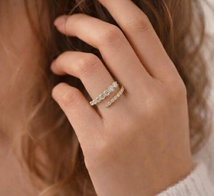 14K/18K Yellow Gold Round Diamond Open <b>Wrap</b> Ring Lab Grown Diamond Spiral <b>Wrap</b> Ring Trendy Jewelry Gift for Her Anniversary Band - Product Image 5