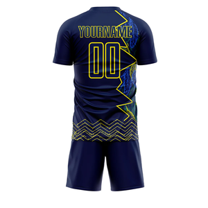 Custom Sublimated <b>Soccer</b> Jersey Set Unisex Navy Blue Yellow Moisture Wicking Short Sleeve Athletic Fit Team Name Number Front - Product Image 5