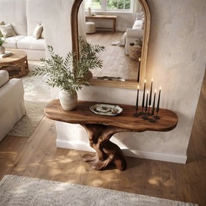 Table console en bois naturel, design inspiré, faite à la main, décoration unique pour entrée, meuble en bois massif de style farmhouse - Product Image 2