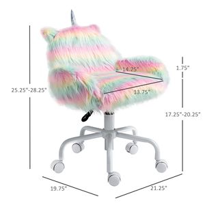 Sedia per Bambini a Forma di Unicorno Soffice con Braccioli Girevoli Arcobaleno e Ruote in Nylon, Sedia da Ufficio Colorata per Bambini - Product Image 3