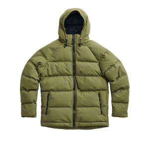 Men's Olive Green Hooded Puffer <b>Jacket</b> Zipper Closure Windproof Casual Winter Down Filled Polyester Shell Regular Fit - Product Image 1