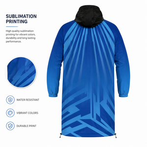 New <b>Waterproof</b> Hooded Polyester Swim Parka Adult Unisex Fleece Lined Winter Pool Deck <b>Jacket</b> Wave Print Zipper Closure <b>Long</b> High - Product Image 4