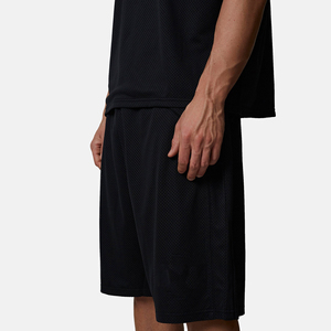 Men's Black Mesh Breathable Shorts Mid Waist <b>Elastic</b> Comfortable Casual Bermuda Style Knitted Polyester Solid Color - Product Image 3