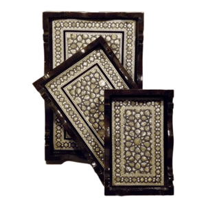 Bandeja rectangular de madera con incrustaciones de nácar egipcio y marroquí, hecha a mano, de lujo, decorativa, con conchas marinas, en oferta. - Product Image 1