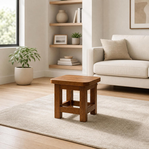 Repose-pieds en bois massif, tabouret en bois fait main pour salon, chambre et maison, petit meuble rustique pour s'asseoir et repose-pieds - Product Image 3