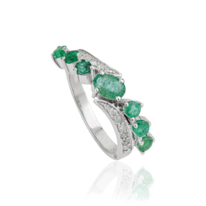 Bague fine de haute qualité, tendance, à motif floral, style bypass, en émeraude naturelle et diamant, pour femmes - Product Image 3