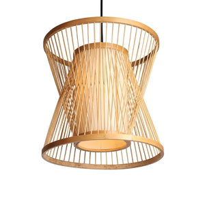 Lampe suspendue en bambou naturel tressé, abat-jour créatif en forme de sablier - Product Image 1