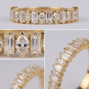 Luxury Marquise And Baguette Cut <b>Diamond</b> Half Eternity <b>Ring</b> Lab Grown 14K Yellow Gold Party Gift Jewelry For Wedding Anniversary - Product Image 5