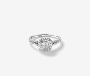 Anillo de Compromiso Roy Diamond de Oro Blanco de 18K con Doble Halo de Diamantes Redondos, Banda Pavé de Tallo Dividido, Certificado IGI, Joyería Nupcial de Lujo - Product Image 1