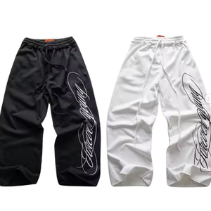 Pantalones Deportivos Unisex Personalizados, Negros y Blancos, de Pierna Ancha, Estilo Y2K, con Estampado Gráfico - Product Image 4