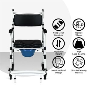 Moderna Sedia a Rotelle 2-in-1 in Alluminio per Doccia/Comoda, Altezza Regolabile 38-42 Pollici, Pieghevole con Pedali, Telaio in Lega di Alluminio - Product Image 6