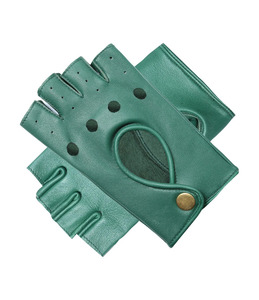Gants de conduite unisexes en cuir de mouton vert, demi-doigts, avec sangle de poignet réglable, pour toutes les saisons et confortables - Product Image 2