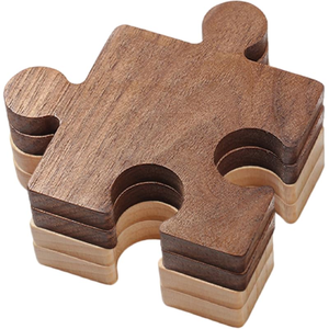 Sous-verres en bois puzzle minimalistes, ensemble de sous-verres à thé en bois massif, tapis et supports pour sous-verres puzzle, meilleur prix - Product Image 1