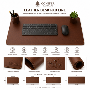 Premium Full Grain Leather <b>Desk</b> Mat Extra <b>Large</b> Waterproof Office Writing Pad Non-Slip Executive Table Blotter Custom Logo - Product Image 3