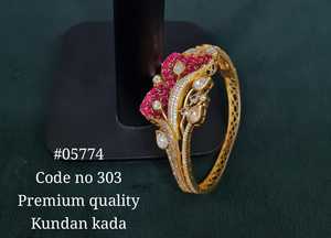กำไลข้อมือ Kundan Kada05774 ชุบทอง ประดับเพชรทรงรี สำหรับงานหมั้นและงานแต่งงาน ผู้หญิง - Product Image 5