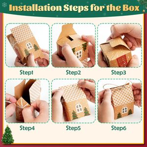 TH CBB-581 Christmas Gingerbread House Gift Boxes Kraft Paper Candy Cookie Packaging Box Holiday Treat Bags With Ribbon - Product Image 5