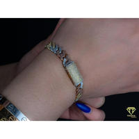Pulsera de Lujo con Eslabones Cubanos Tricolor, Moissanita, Acabado en Oro Blanco, Amarillo y Rosa, y Piedras VVS Totalmente Cubiertas