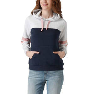 Sweat à capuche pour femme, collection automne-hiver, vente en gros, logo personnalisé, color block, coupe courte, en polaire, coupe oversize, col ras du cou - Product Image 1