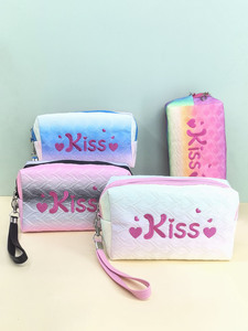 Gradient Polyester Cosmetic Bag Zipper <b>Makeup</b> Pouch Embroidered Kiss Toiletry <b>Case</b> for Women Girls - Product Image 1