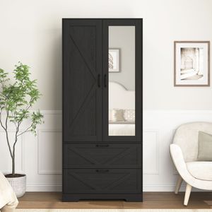 Armadio in Legno a 2 Ante per Camera da Letto con Asta Appendiabiti Interna e 2 Cassetti per Organizzazione e Stoccaggio - Product Image 2