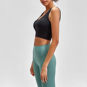 Women O-Neck Padded Sports Bra <b>Crop</b> Tank <b>Top</b> Yoga Workout Fitness Gym Activewear 100% Polyester Front Logo Custom Wholesale - Product Image 2
