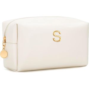 Personalized Initial <b>Makeup</b> Bag Women's Bridesmaid Gift PU Leather Cosmetic Waterproof Travel for Toiletry <b>Case</b> - Product Image 1