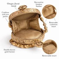 Sac Potli Classique Doré Vintage Simple, Motif Floral, Pochette Traditionnelle en Laiton, Poignée Perlée, pour Mariage, Mariée, Fête et Cérémonie