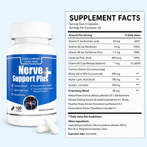 Approvisionnement direct usine : Complément alimentaire Nerve Support Plus en capsules, à base de curcuma, d'acide alpha-lipoïque et de mélange d'herbes, pour adultes - Product Image 4