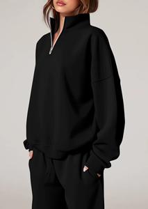 Conjunto informal de dos piezas para mujer, sudadera con media cremallera, pantalones de pierna recta, ropa deportiva transpirable y holgada para otoño - Product Image 6