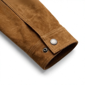 <b>mens</b> camel <b>suede</b> trucker <b>jacket</b> premium leather <b>jacket</b> slim fit classic button closure flap pockets stylish winter fashion rugge - Product Image 5