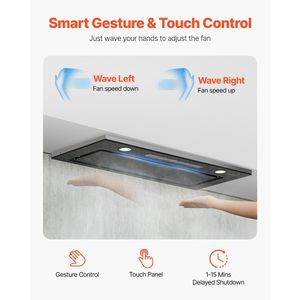 Cappa da cucina da incasso da 30 pollici 800 CFM in acciaio inossidabile con luci LED e controllo touch gestuale, inserto per cappa elettrica - Product Image 5