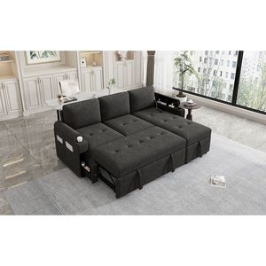 Divano letto a L convertibile da 212 cm con ampio spazio contenitivo, divano componibile con due portabicchieri e due porte USB - Product Image 2