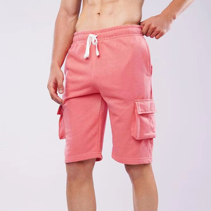 Men's Pink Cargo Shorts Mid Waist Drawstring Elastic Cotton Casual Bermuda Shorts Pockets Solid Color - Product Image 4