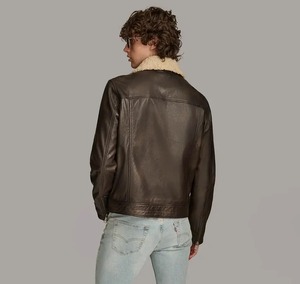 Chaqueta de hombre de piel de oveja auténtica con cuello con cremallera, chaqueta de invierno estilo motero - Product Image 2