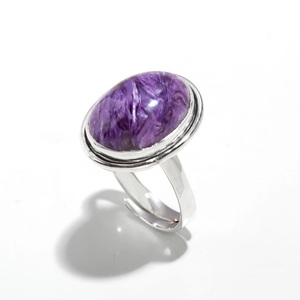 Bague en argent sterling 925 avec charoïte naturelle, pierre précieuse violette, bague statement, bijoux faits à la main, cadeau pour femme - Product Image 5
