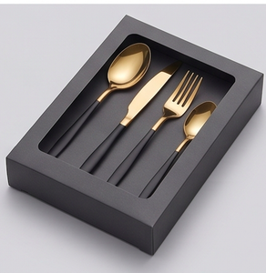 <b>Set</b> Of 4 <b>Cutlery</b> <b>Sets</b> Stainless Steel Flatware Mirror Polished Perfect For Dining Table Kitchenware Daily Use <b>Black</b> Handle - Product Image 6