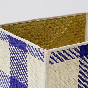 Panier de rangement en rotin fait main, écologique, rectangulaire, bleu et blanc, motif tressé, 50x40x30cm, style bohème, multifonctionnel pour - Product Image 4