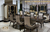 Meubles de salle à manger en bois massif de style classique, ensemble de table à manger royale dorée pour 6 personnes, chaises de salle à manger baroques sculptées